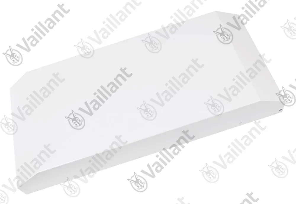 Weißes Bauteil von Vaillant, rechteckige Form mit schrägen Kanten, möglicherweise eine Abdeckung oder Verkleidung.